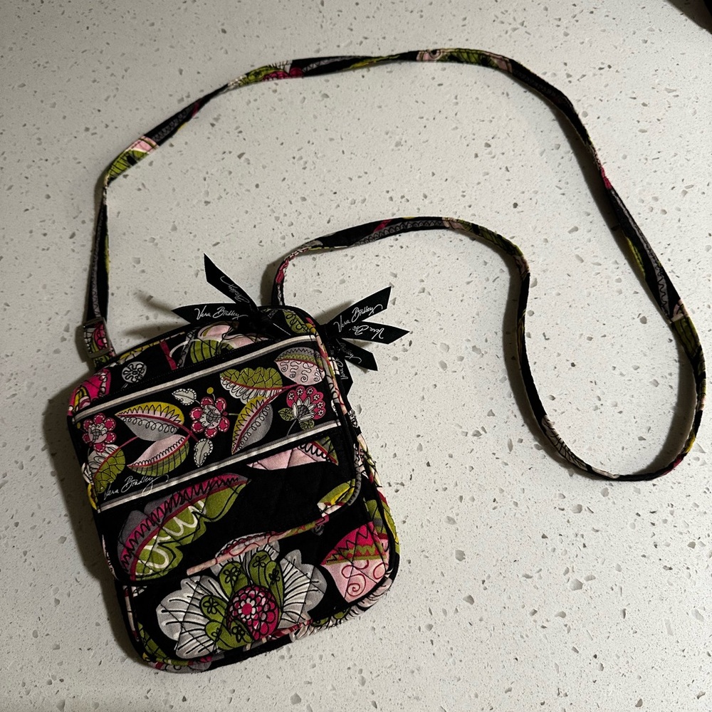 Vera Bradley Black and Green Floral Crossbody Bag